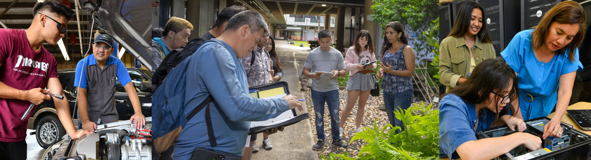 Collage of automotive, sustainable agriculture, and ICS students and professors